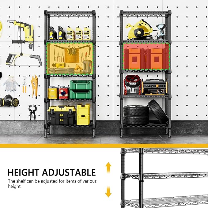 M MZG 1250 lbs 5 Tier Shelf Metal Storage Shelves Wire Rack Closet Organizers for Garage Kitchen Bathroom Laundry Black 11.8" D x 23.6" W x 59.5" H