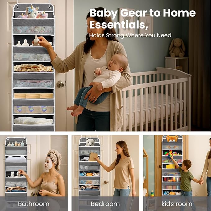 Over the Door Organizer with 10 Side Mesh Pockets,6 Shelf | 4 Shelf Capacity Hanging Behind the Door Kitchen Organizers&Storage Suitable for Storing Toys, Shoes, Towels, Dark Grey