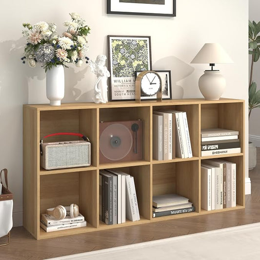 8 Cube Storage Organizer, Wooden Cube Shelves with Closed Back Panel, Reversible Bookcase, Cubes Closet Organizer for Home, Living Room, Kids Room, Office, Bedroom, Study, Hallway