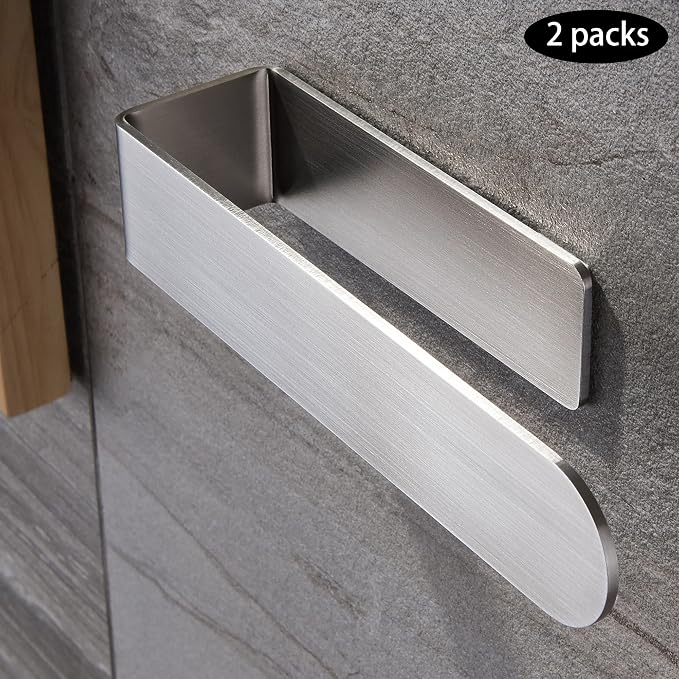 Taozun Adhesive Towel Bar Stainless Steel Hand Towel Holder 2 Pack Silver | Towel Rack, Easy to Install, No Drilling, Sturdy, Holds Well, Space Saver, for Bathroom/Bath/Kitchen/RV, Stick on Smooth Wall