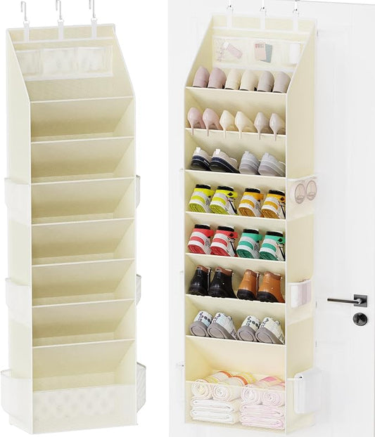 Shoe Storage, Over the Door Shoe Organizer, Hanging Closet Shoe Storage with Large Deep Pockets, Fits 16–24 Pairs of Sneakers, Sandals, Boots, Beige