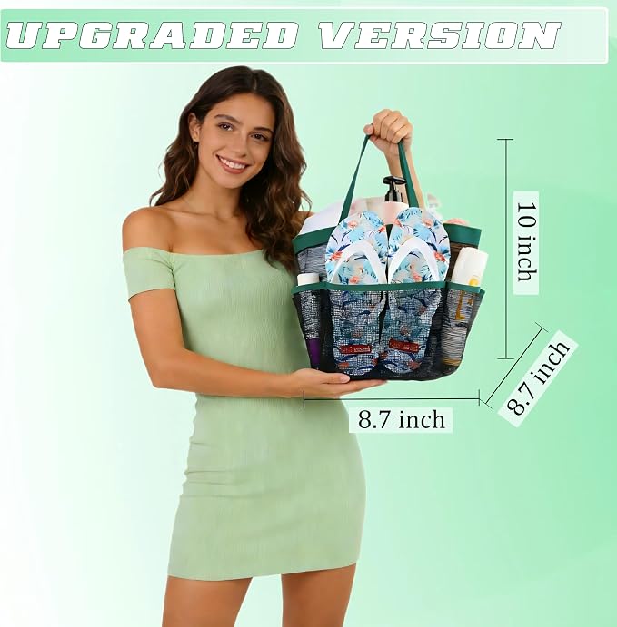 Mesh Shower Caddy Portable - 9 Pockets for College Dorm Room Essential | Large Capacity Mesh Shower Caddy with 9 Pockets, Portable Hanging Toiletry Bag for College Dorm, Gym, Camping and Beach