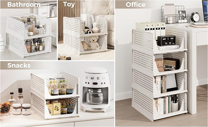 Pinkpum 6 Pack Closet Organizer Storage Bins Stackable Plastic Drawer Shelf | Basket for Clothing Stackable Storage Bins Shelf Storage Container for Closet Wardrobe Bedroom Bathroom Office Grey Foldable