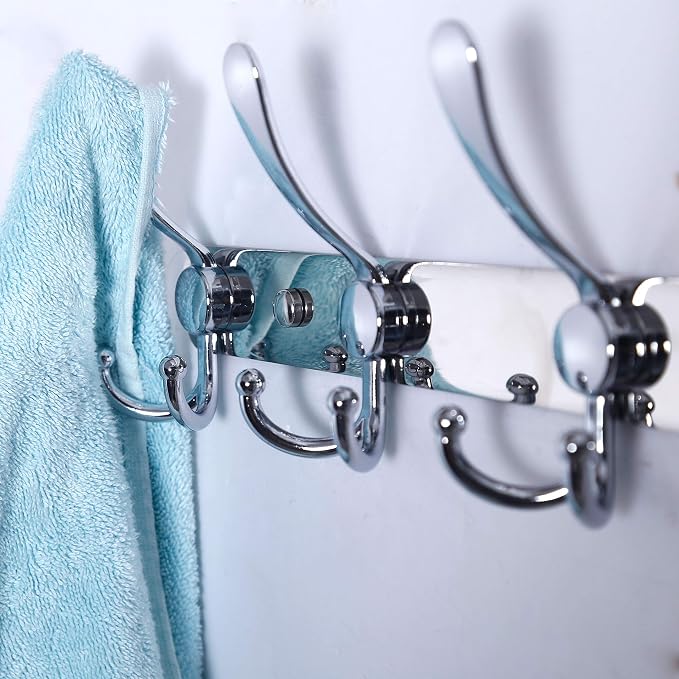 Dseap Coat Rack Wall Mount - 29.5” Long 8-Tri-Hooks Heavy Duty Coat Hanger Rail Wall Hooks for Hanging Coats Hats Clothing Clothes Purse Mudroom Entryway, Chromed, Pack of 2