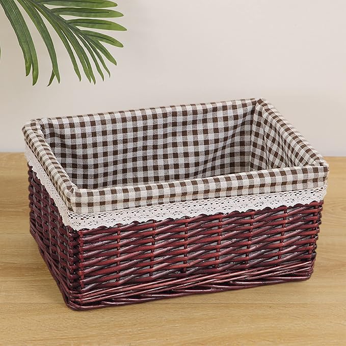 rismart Handmade Wicker Storage Baskets Woven Decorative Organizing Bins for Bedroom Bathroom Shelf Coffee