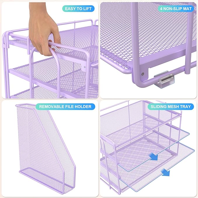gianotter 4-Tier Paper Organizer With Magazine Holder, Desk Organizers and Accessories, Desk Accessories & Workspace Organizers, File Organizer for Office Supplies Storag (Purple, 4-Tier)