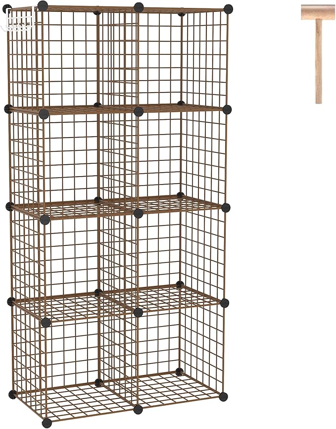 C&AHOME Wire Cube Storage, 8 - Cube Organizer Metal C Grids Units, Brown | Modular Shelves Units, Closet Organizer, Storage Bins Shelving, Ideal for Home, Office, Living Room