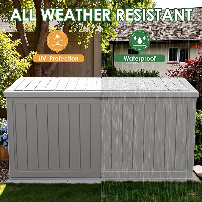 Devoko HDPE 260 Gallon Deck Box Double-Wall with Divider | Large Outdoor Storage Box Side Handles, Waterproof and Lockable for Patio Furniture, Garden, Pool