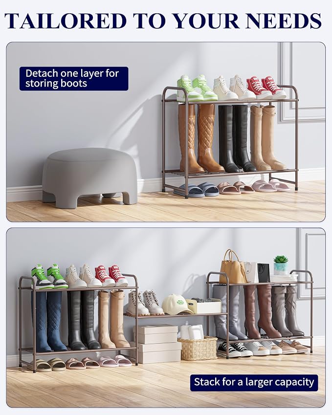 Kitsure Shoe Rack - Stainless Steel Shoe Organizer, Sturdy Shoe Rack for Closet and Front Door Entrance, Free Standing Shoe Shelf, Closet Organizers and Storage, 25.6" Wide - 3 Tier, Brown | Sturdy Shoe Rack for Closet and Entryway, Free Standing Shoe ...