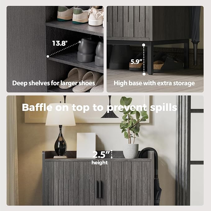 Shoe Cabinet with Metal Legs, Farmhouse Large 5-Tier Shoe Storage Cabinet with Doors, Wooden Shoe Organizer for Entryway, Hallway (2 Door Shoe Cabinet, Black Oak-Modern)