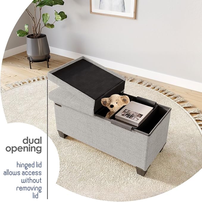 Storage Ottoman Bench with Bins, 30-in Storage Bench for Bedroom End of Bed, Folding Foot Rest Ottoman for Living Room Max 660lbs, Fabric Ottomans, Light Grey
