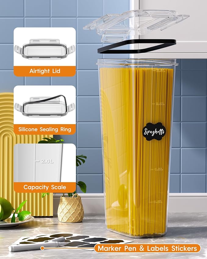 KEMETHY 36 PCS Airtight Food Storage Containers with Lids, Kitchen Pantry Organization and Storage, BPA-Free Plastic Scale Food Canisters for Cereal, Flour, Sugar, Dry Food, Include Labels & Marker