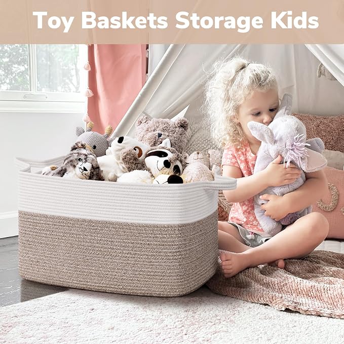 Goodpick 75L Extra Large Cotton Rope Storage Basket, 22" x 17" x 12", Brown | Blankets, Toys & Clothes Storage, Nursery, Living Room & Bedroom Organization, Decorative Storage Basket, Built-In Handles