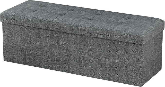 31.5 Inch Foldable Storage Ottoman Bench for Bedroom, Gray | Foldable Footstool, Multi-Functional Foot Rest, End of Bed Bench, Large Hidden Storage Space, Storage Chest For Living Room