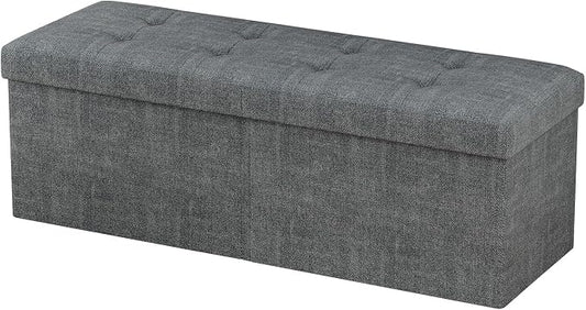 31.5 Inch Foldable Storage Ottoman Bench for Bedroom, Gray | Foldable Footstool, Multi-Functional Foot Rest, End of Bed Bench, Large Hidden Storage Space, Storage Chest For Living Room