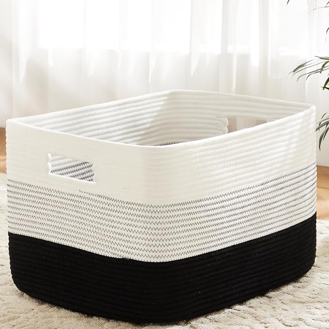 Artfeel Blanket Basket,Rectangle Woven Baskets for Storage,30L Laundry Basket for Decorative Nursery Blanket,Toys,Dirty Clothes and Magazine in Shelves,Baby Room,and Living Room