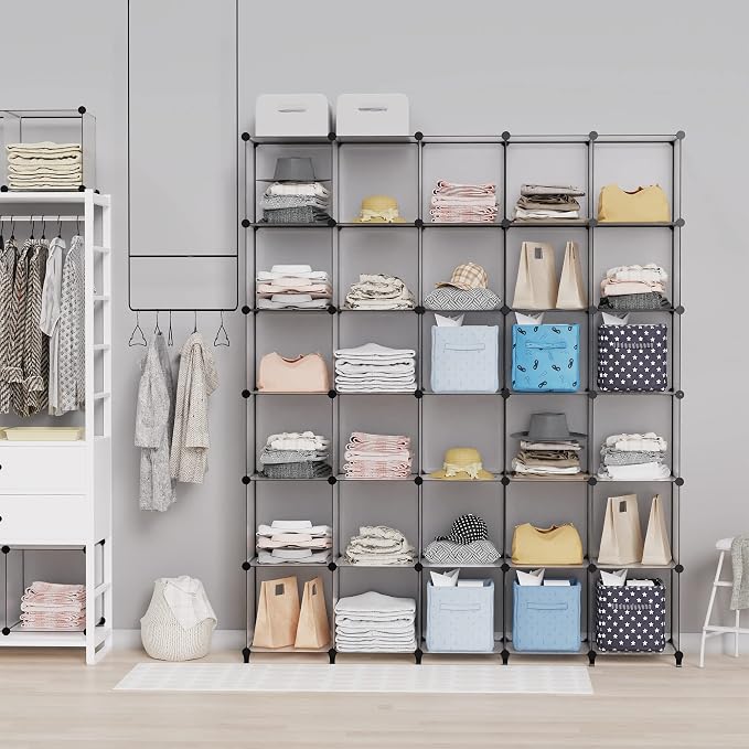 HOMIDEC Closet Organizers and Storage, 16 Cube Storage Organizer | Portable Closet Organizer Cubes Shelves for Clothes, Bedroom, Wardrobe, Kids Room, Bathroom, Grey