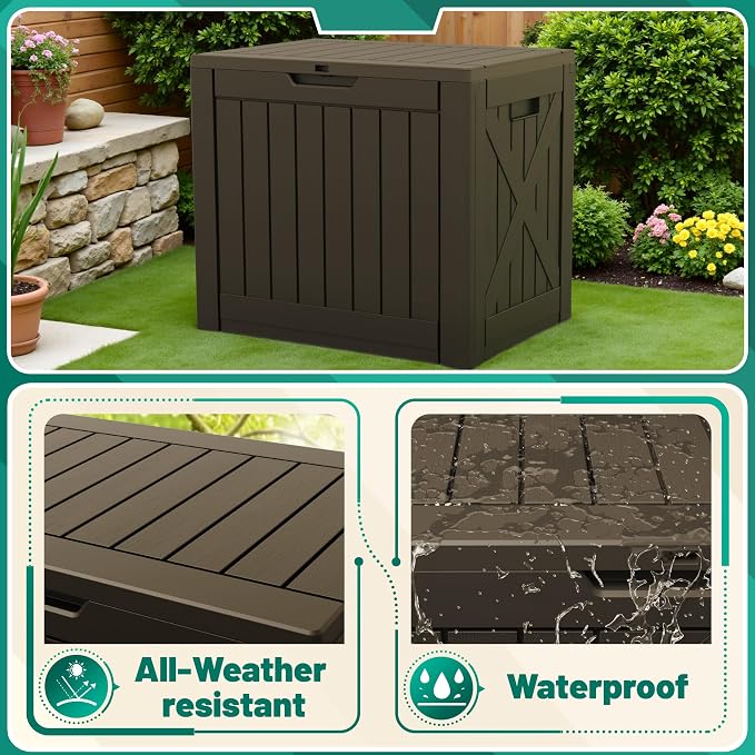 Devoko 40 Gallon Deck Box Lockable Outdoor Storage Box Waterproof for Patio | Weatherproof Use Indoors Outdoors, Holds Patio Cushions, Garden Tools & Pool Supplies, Easy 15-min assembly.