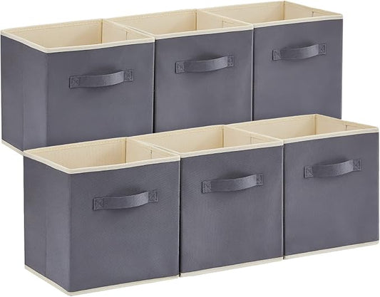 Lifewit Storage Cubes, Foldable Decorative Fabric Storage Baskets for Organizing Home Organizers with Handles for Shelves, Closet, 13 Inch Bins, 36L Gray, 6 Packs
