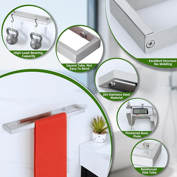 Alise Hand Towel Holder Brushed Towel Bar for Bathroom Wall Mounted 16 Inch | Towel Rack for Bathroom Lavatory,SUS304 Stainless Steel Towel Rail for Bath Kitchen,Self-adhesive or Drilling Mount
