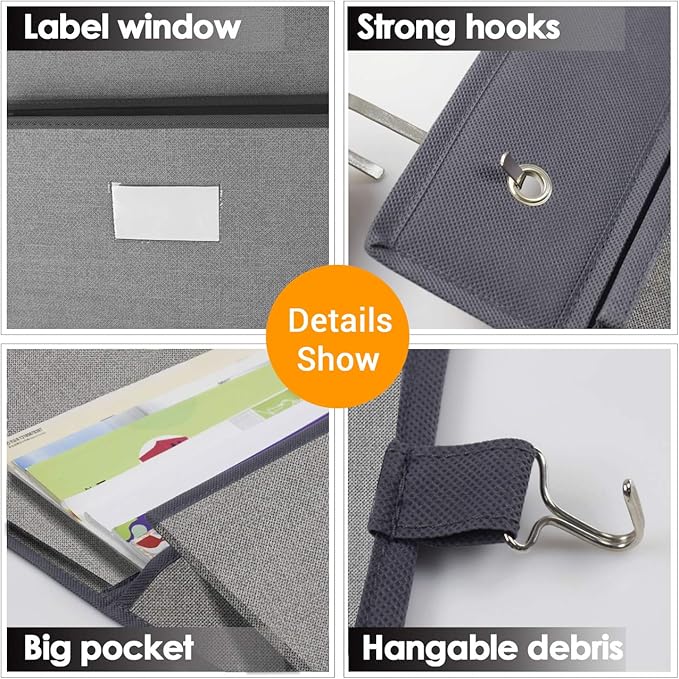 Over the Door File Organizer, Wall Hanging File Folders with 5 Large Pocket for Mails, Magazines, Back to School Supplies,Office Chart Storage, Paper Organization (Grey)