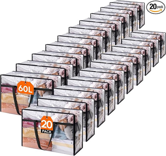 Lifewit 20 Pack Clear Clothes Storage Bags, 60L Plastic Blanket Storage Bag, Vinyl Foldable Moving Bags with Zipper, Closet Organizers and Storage Containers for Bedding, Duvet, Comforter