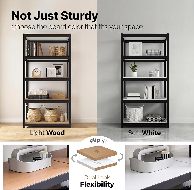 HOMEDANT House 36.2" W 5 Tier Heavy Duty Garage Shelving Adjustable Metal Rack Storage Shelves Standing Shelf Unit Organizers Pantry Closet Office Black 2Pack