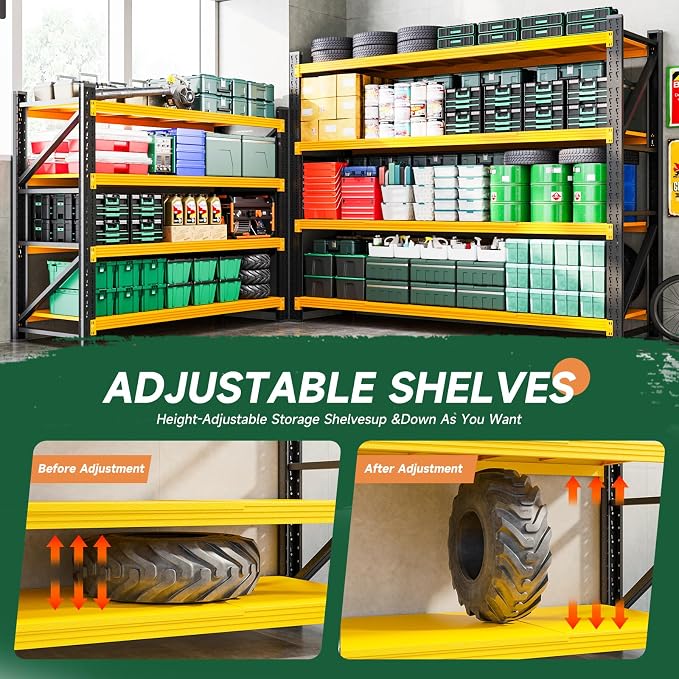 Letaya 4000LBS Heavy Duty Storage Shelves,70" H Metal Garage Shelving Units,4 Tier Large Tall Industrial Shelving,Adjustable Utility Rack Shelf for Warehouse,Basement (Yellow, 60" W x 24" D x 70" H)