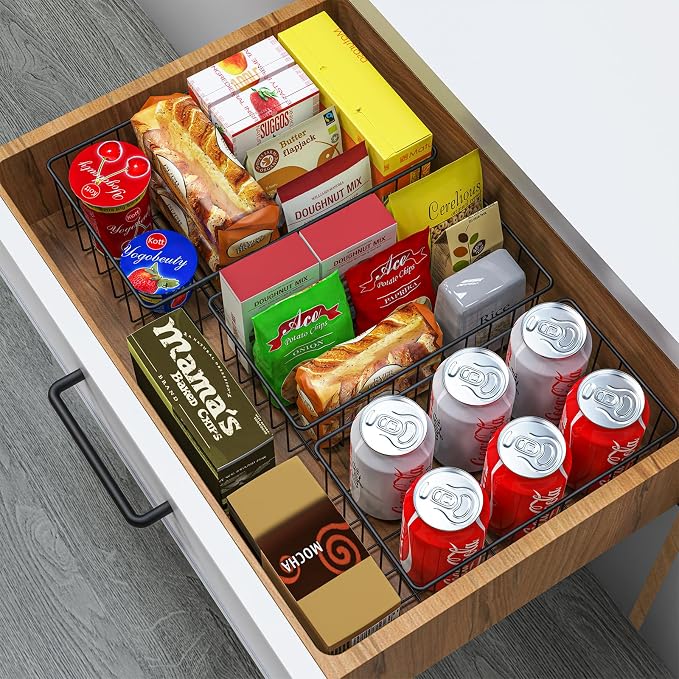 Joben Oligey 12 PACK (3 Szie) Small Wire Storage Baskets for Organizing,Pantry Organization Bins for Cabinets, Metal Basket for Kitchen, Bathroom Organizer (Black)