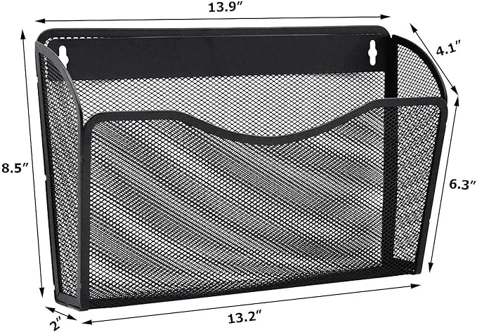 EASEPRES 3 Single Pocket Mesh Hanging File Organizer, Vertical Wall Mounted Magazine File Holder, Mount Basket Mail Paper Document Folder Organizing for Office, Home and School, Black