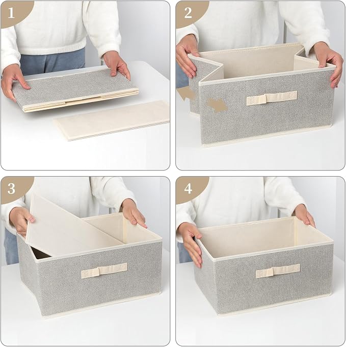 Storage Baskets, 15.7 Inch Woven Fabric Bins, Storage Cubes with Reinforced Handles, Organizer Bins for Closet Shelves, Foldable, Clothes. (2PCS/Beige-15.7*11*7.8inch)