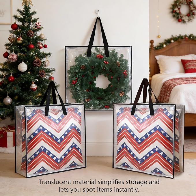 Heavy-Duty Clear Wreath Storage Bag & Sturdy Moving Box Alternative – 26 Inch Large Capacity Container with Zipper for Christmas Decorations, Seasonal Wreaths, Clothes, Bedding,Gift (6-Pack)