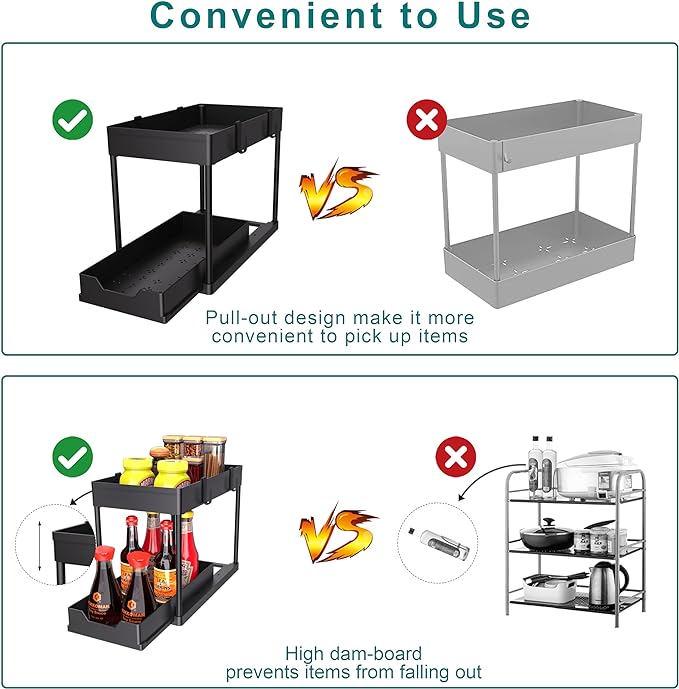 Under Sink Organizer 2 Pack,2 Tier Slide Out Storage for Kitchen Bathroom | Multi-purpose Under Cabinet Storage Rack Fit Kitchen Sink, Bathroom Vanity, Easy Assembly