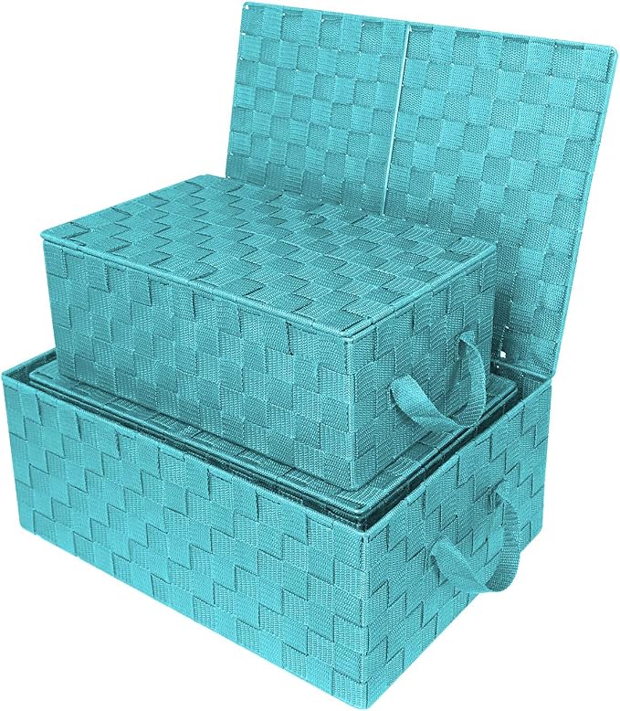Sorbus Set of 3 Hand-Woven Storage Baskets with Lids (Aqua) – Mesh Bins for Closet, Shelf, or Pantry Organization – Variety Pack for Home and Office Storage