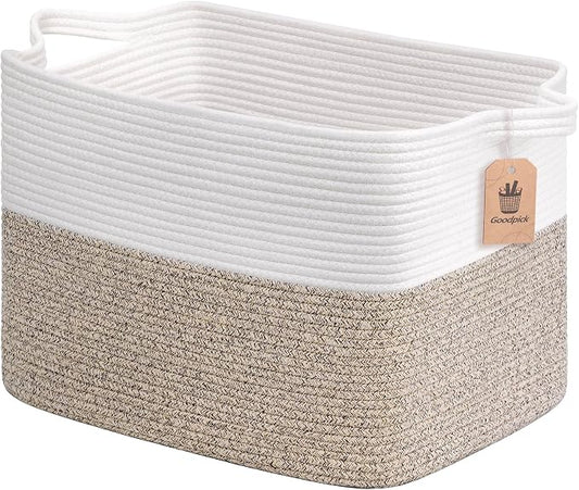 Goodpick 50L Large Woven Blanket Basket, 18" x 14" x 12", Light Brown | Blankets, Pillows & Toys Storage, Decorative Gift Baskets Empty, Living Room & Bedroom Organization, Natural Home Decor