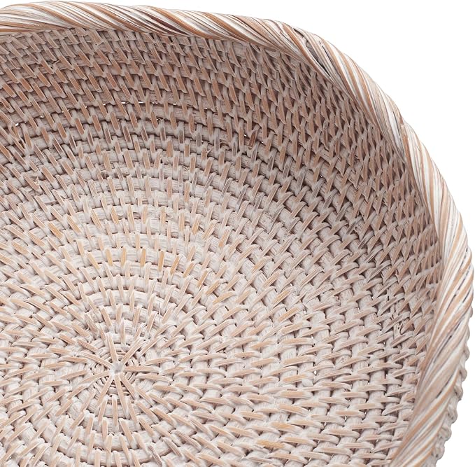 YANGQIHOME Rattan Bread Basket, Round Fruit Baskets, Wicker Storage Bowls, Natural Woven Serving Basket Bowls, Decorative Baskets for Kitchen Counter Organizing (Washwhite S/M/L)