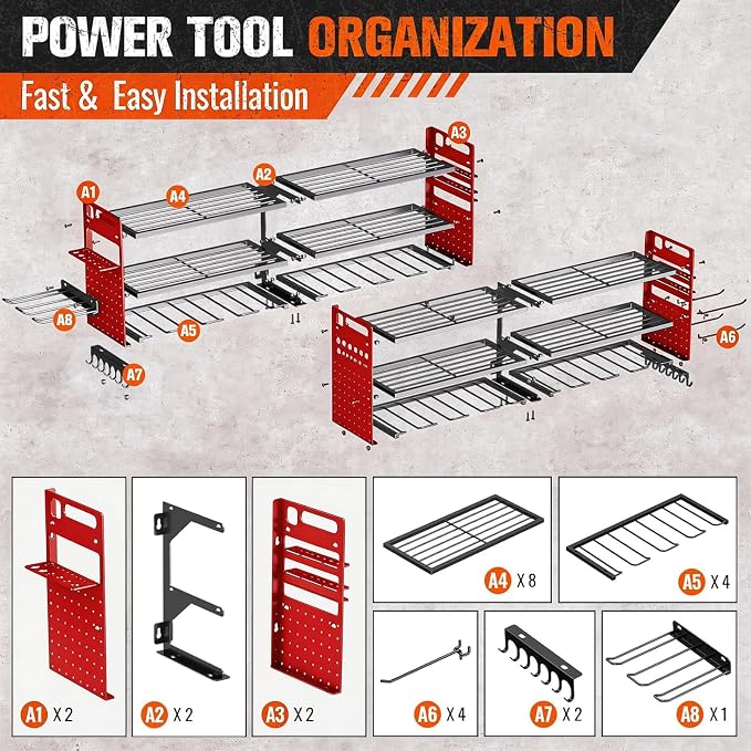 2 Pack Power Tool Organizer Wall Mount, 3-Layer,18 Drill Holders | Large 3-Tier Tool Storage Rack, Heavy Duty 600 lb Load Capacity for Garage Workshop, Black, Gift for Men