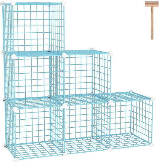 C&AHOME Wire Cube Storage, 6 - Cube Organizer Metal C Grids Units, Blue | Modular Shelves Units, Closet Organizer, Storage Bins Shelving, Ideal for Home, Office, Living Room
