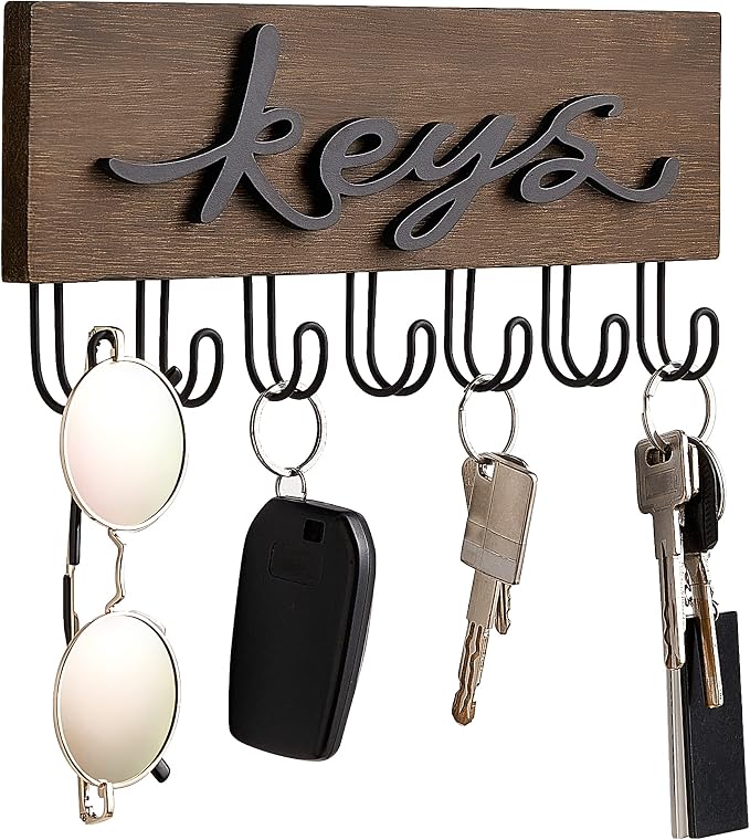 Mkono Key Holder for Wall Decorative with 7 Hooks, Wall Mounted Keys Hanger Organizer Rustic Wood Hanging Key Hooks Home Decor Farmhouse Entryway, Hallway, Office | Decorative Key Hook, Easy Install, Storage Car Key Dog Leashes Sunglasses, Easy-To-Find...
