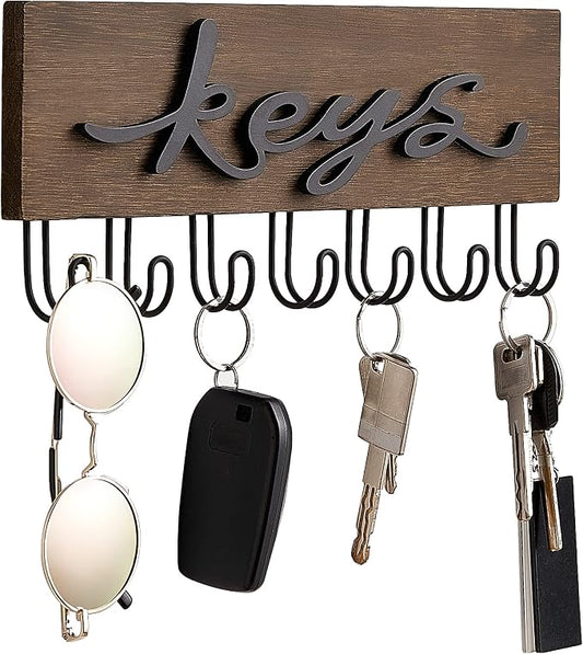 Mkono Key Holder for Wall Decorative with 7 Hooks, Wall Mounted Keys Hanger Organizer Rustic Wood Hanging Key Hooks Home Decor Farmhouse Entryway, Hallway, Office | Decorative Key Hook, Easy Install, Storage Car Key Dog Leashes Sunglasses, Easy-To-Find...