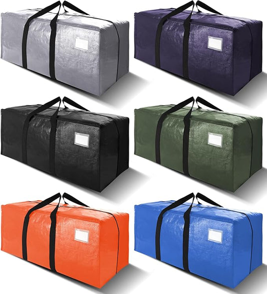 VELVETSURE Heavy Duty Extra Large Moving Bags W/Backpack Straps - Strong Handles & Zippers, Storage Totes For Space Saving, Fold Flat, Alternative to Box and Bin (Set of 6, Multicolor)