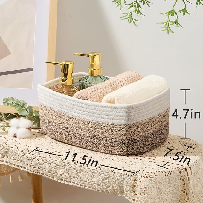 MiniArk Small Storage Baskets for Organizing | Closet Organizer Bins | Shelf Toy Basket | Woven Rope Baskets | Cube Decorative Box | Shallow Basket |11.5x7.5x4.7”| 4 Packs Gradient Brown