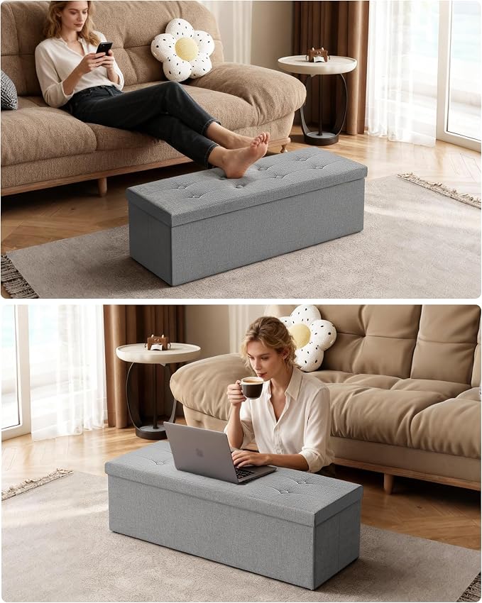 GLAXYFUR 43 Inches Folding Storage Ottoman Bench, Storage Chest | Ottoman Foot Rest, End of Bed Bench, Load 660 lb, Storage Box for Living Room, Bedroom, Entryway