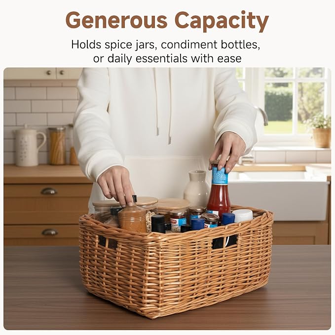 StorageWorks Pantry Baskets, Willow Storage Baskets for Organizing, Shelves, Pantry Organizers and Storage, Light Brown, 16 ½"L x 13" W x 7 ½"H