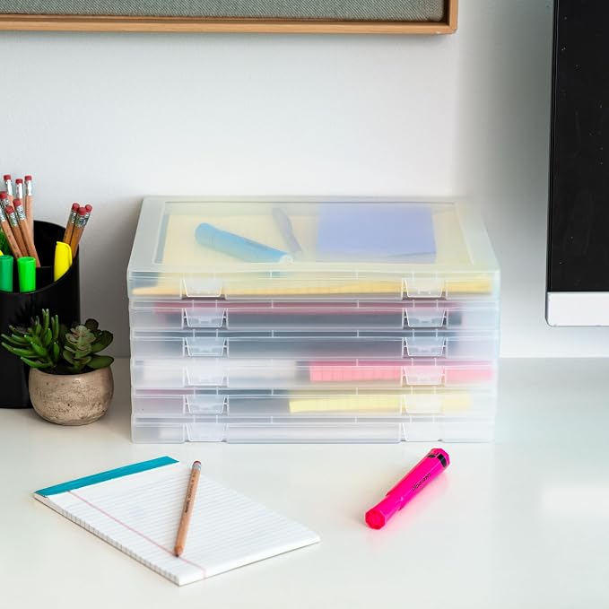 IRIS USA File Box |Made in USA| Fits 8.5"x11" A4 Paper, (6-Pack) - Clear | Organizing Study Cases with Built-In Handle & Snap-Tight Lids, Containers for Puzzles, Scrapbooking, Craft & Art Supplies