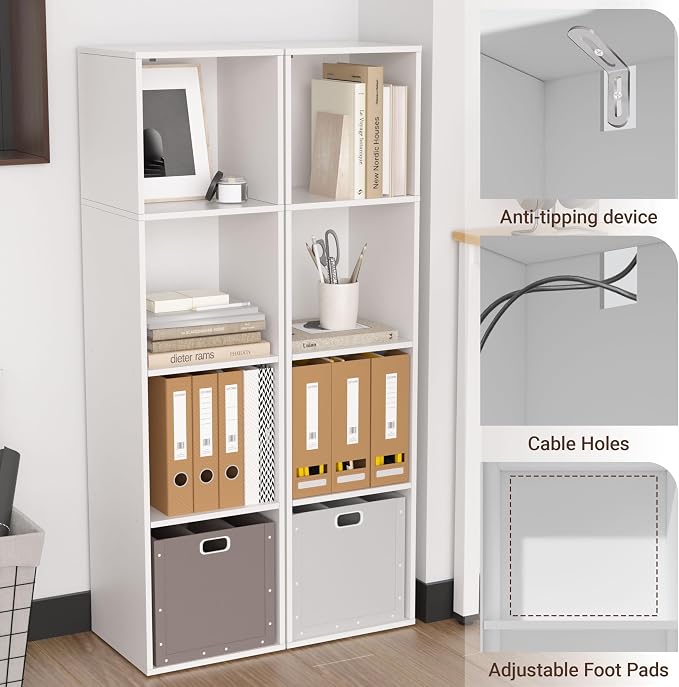 4 Cube Storage Organizer, Cube Shelf, Freestanding 4 Tier Open Shelf Bookcase for Home Office, Bedroom, Living Room, Study, White