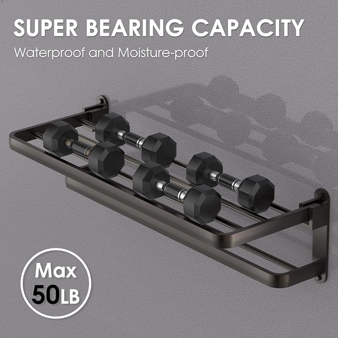 BOZWELL Bathroom Lavatory Towel Rack with Two Towel Bars,24-Inch Towel Shelf with Towel Bar,Towel Holder 1011-GR-60 (Modern Gray Finish)