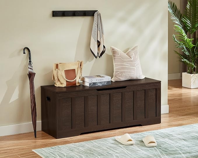 VANKILEY 51.2" Storage Chest Extra Large,Wooden Storage Bench,Espresso | Chest with 2 Safety Hinges, 51.2*15.7*19.1inches, Wooden Trunk for Bedroom, Livingroom,Entryway,Easy Assembly.