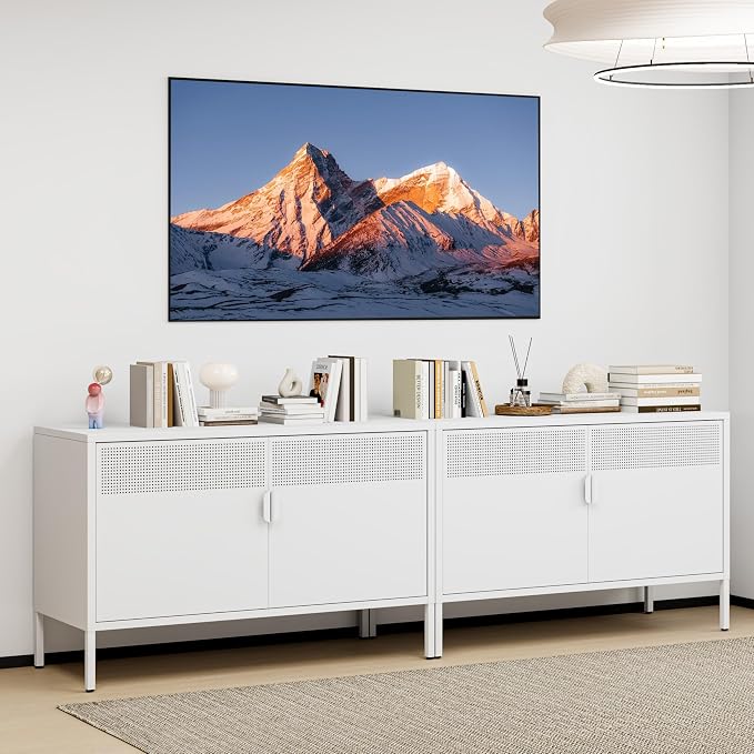 Metal Storage Cabinet with 2 Doors & Adjustable Shelves, White | 25"H Accent Cabinet, Metal Locker Storage Cabinets, TV Stand Cabinet for Home, Office, Living Room, Entryway