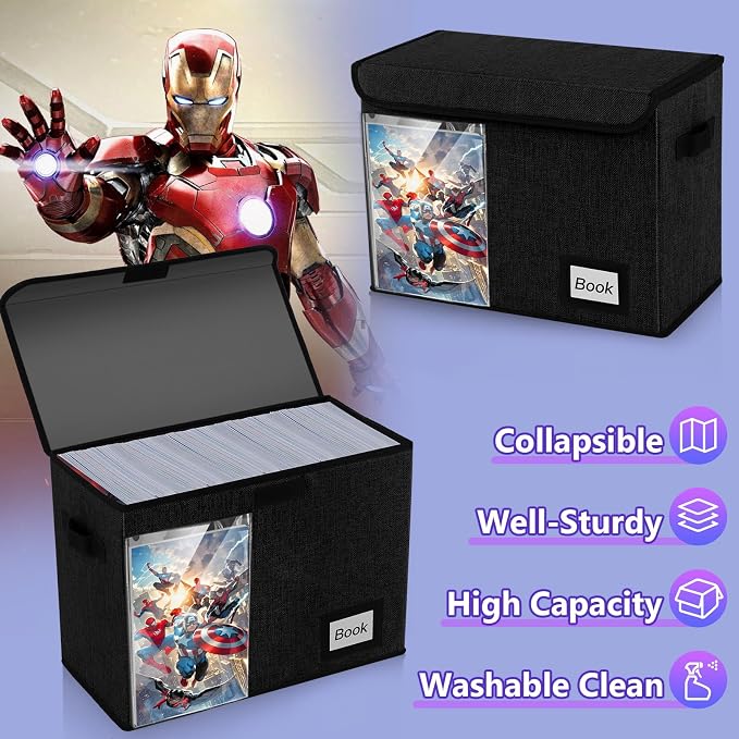 Display Comic Book Storage Box 15.8" X 7.8" X 11.8", Collapsible Holds 160-180 Comic Book Bags Organizer Heavy Duty Bin Container Holder Shelf for Comic Book Sleeves and Boards, 10 Pack